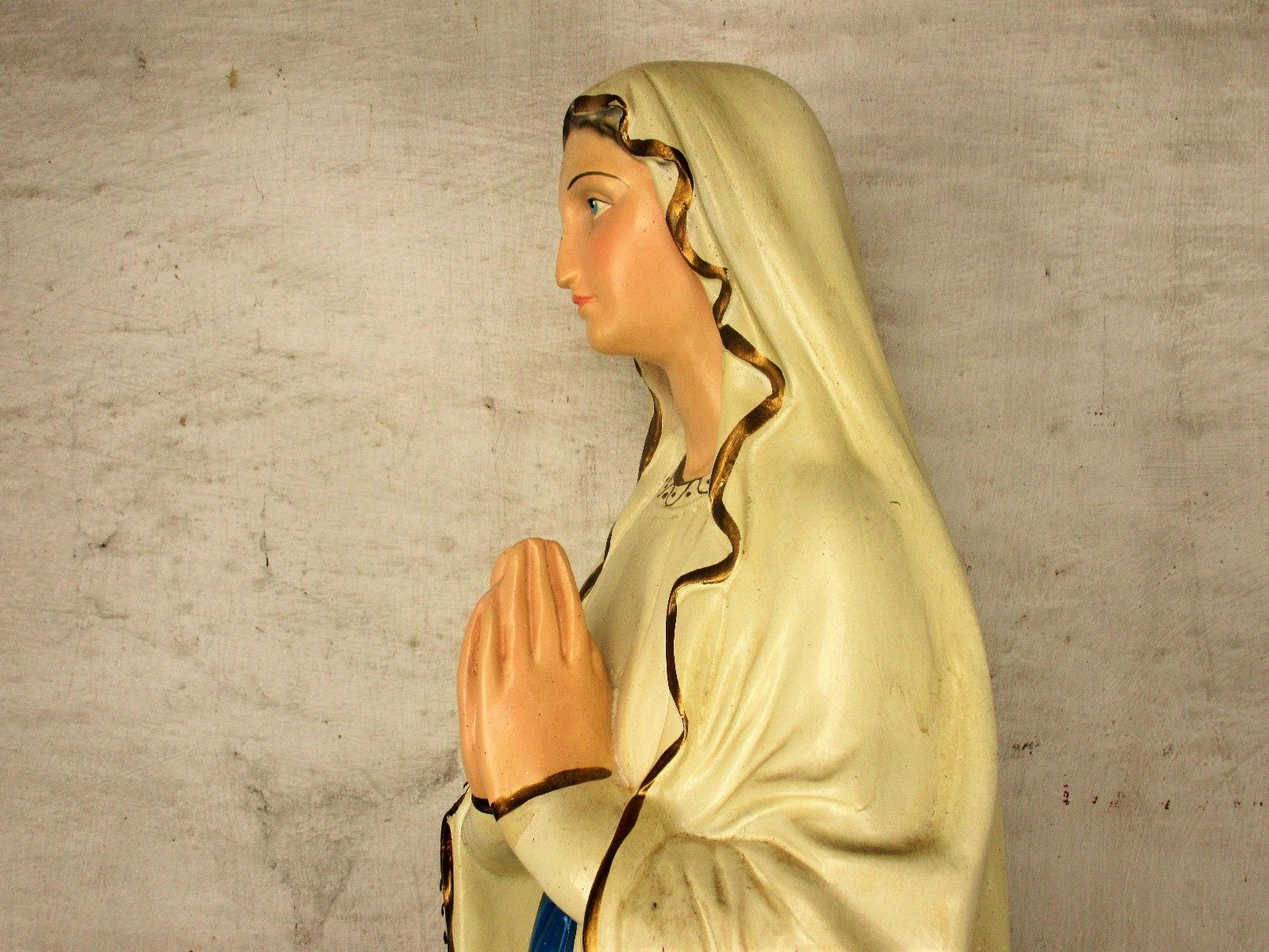 Xl Virgin Mary Madonna Plaster Statue Chapel Church Monastery French 34.64" photo vintage