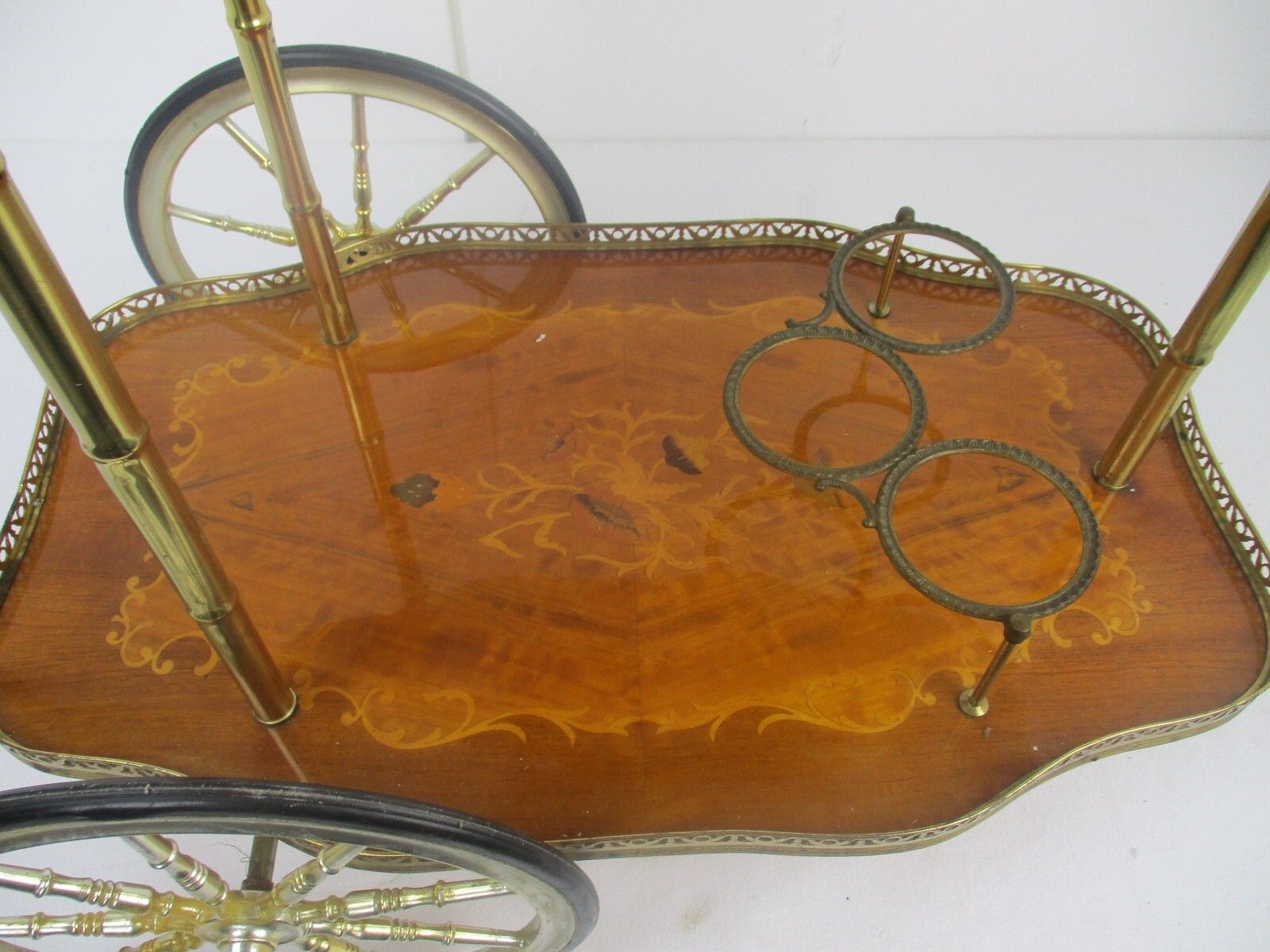 Italian Bar Cocktail Tea Cart Trolley Italian Hollywood Regency Marquetry Inlay photo vinterior