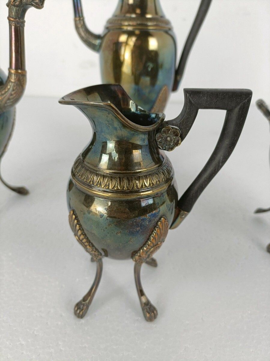 Set Of 4 Pieces Tea Coffee Set Silver Plated Marked B & C Neoclassical Camel Spo photo 384.0