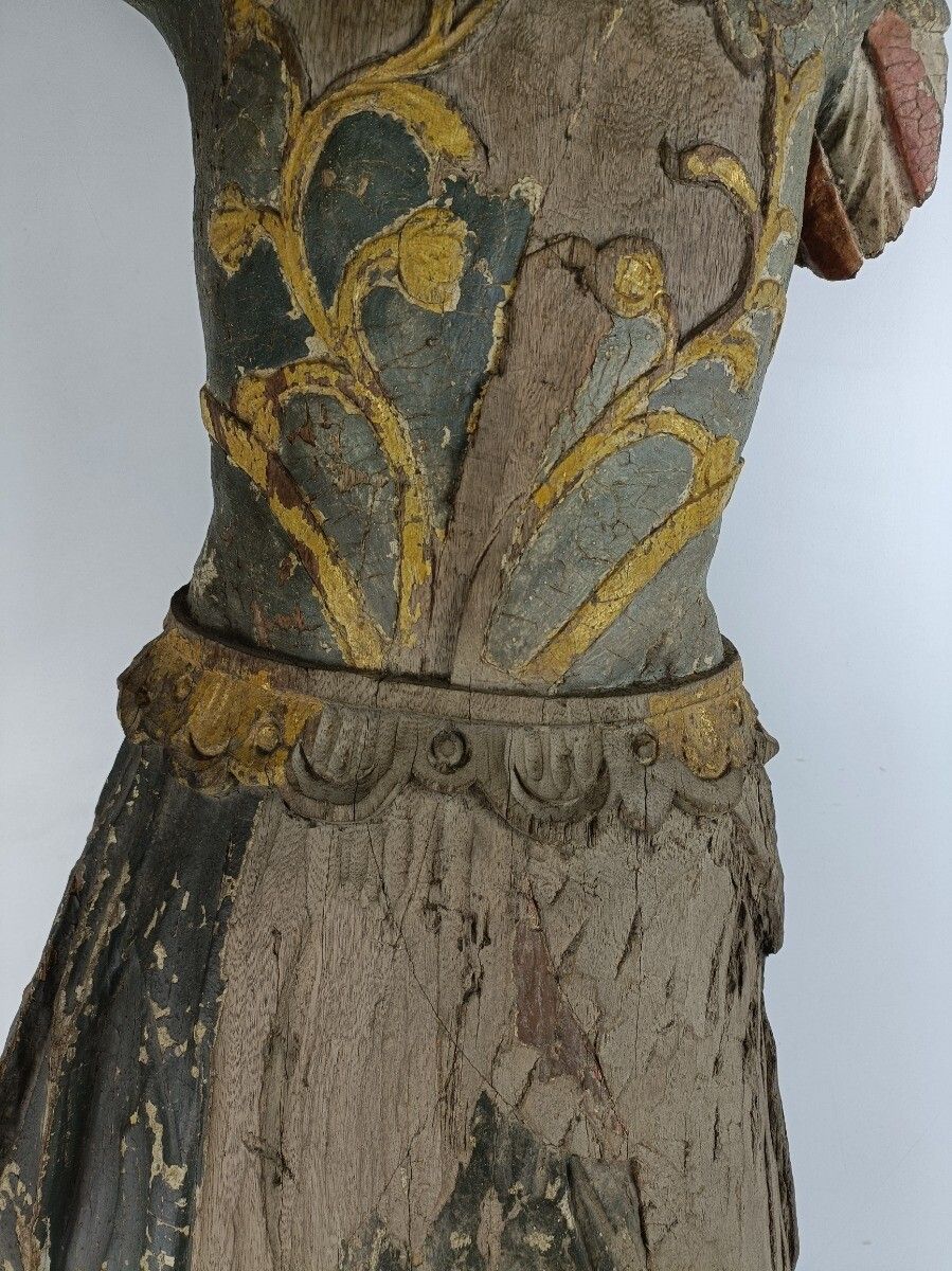 Exceptional Antique Hand Carved Wooden Statue 16th 17th Century Archangel Michae photo 6065.0