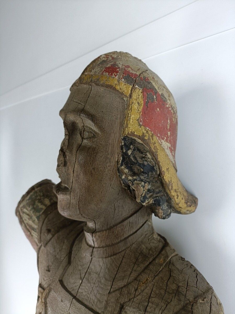 photo for sale Exceptional Antique Hand Carved Wooden Statue 16th 17th Century Archangel Michae