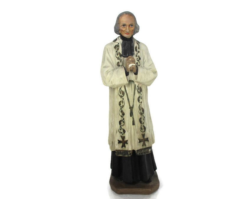 Statue Saint John Vianney Curé Of Ars French Priest Plaster Htf Collector 17.71"