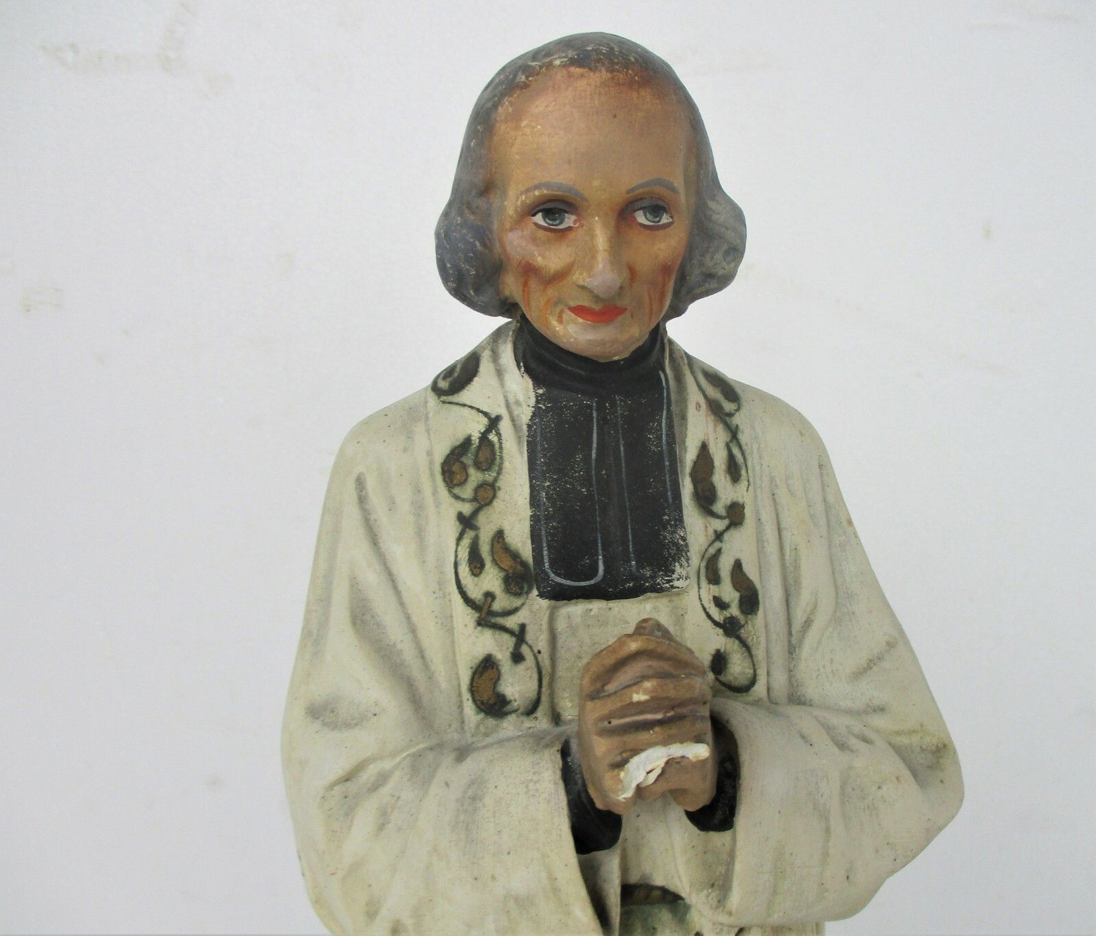 Statue Saint John Vianney Curé Of Ars French Priest Plaster Htf Collector 17.71" photo furniture