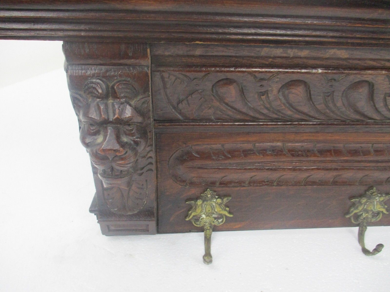 Hand Carved Wood Oak Coat Hat Kitchen Hallway Rack Ornate Lion Heads Wow Xl photo furniture