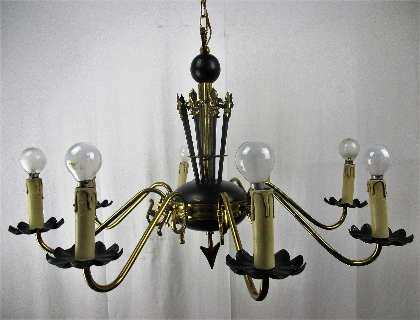 French Wooden Brass 8 Arms Lights Chandelier French Empire Fleur De Lis Rare Htf photo 631.0