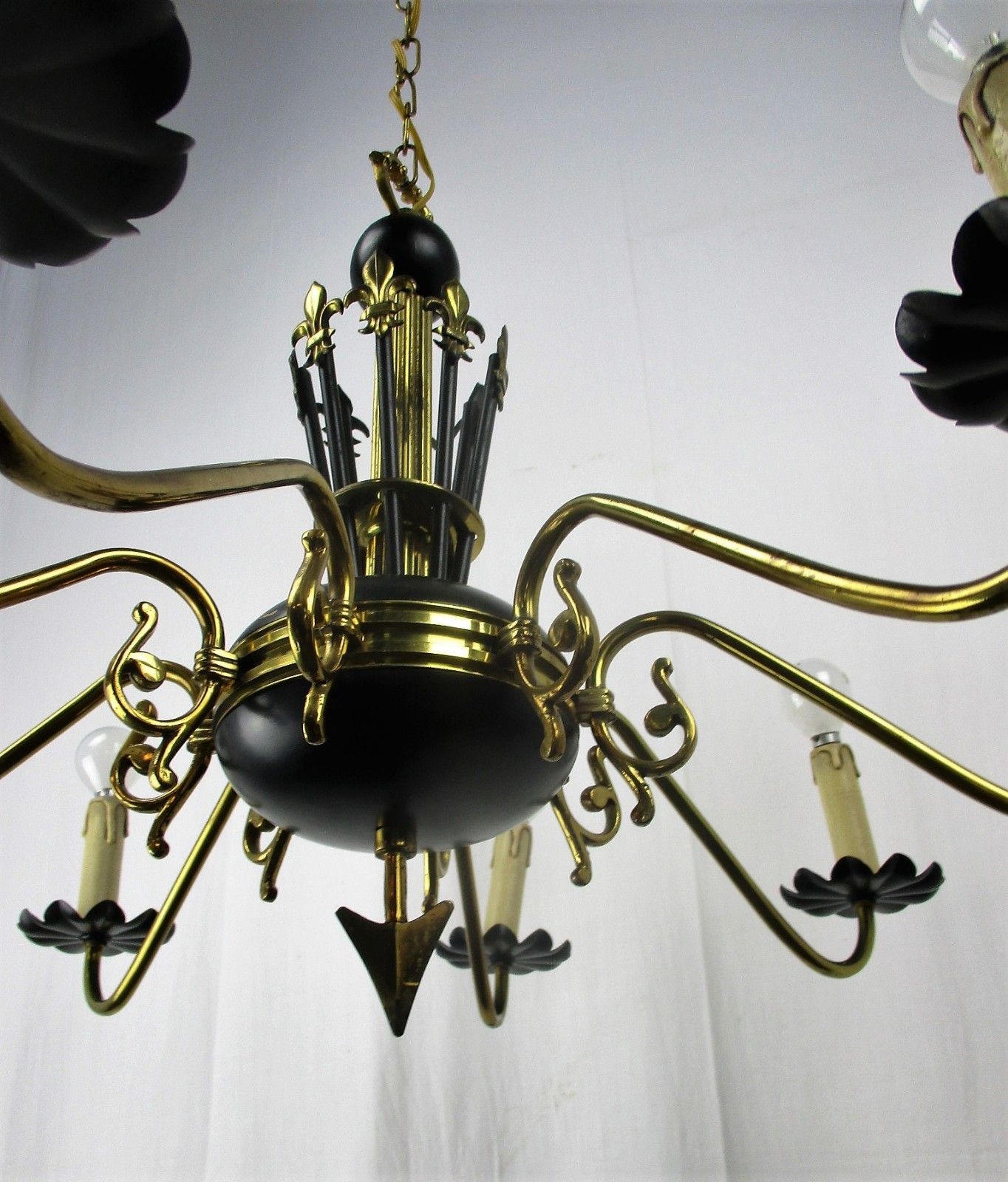 French Wooden Brass 8 Arms Lights Chandelier French Empire Fleur De Lis Rare Htf photo vinterior