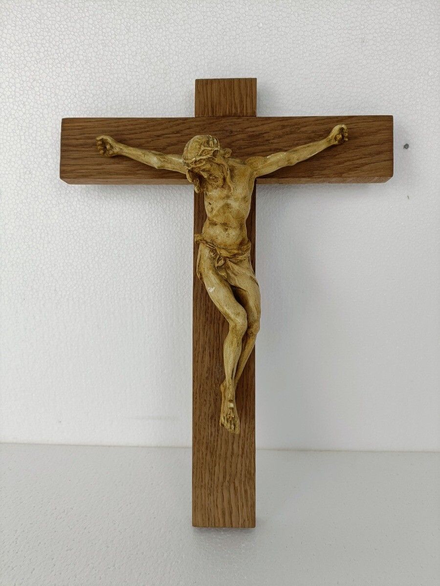 Xl Wooden Hanging Church Crucifix Plaster Dramatic  Corpus Piece Of Art photo furniture