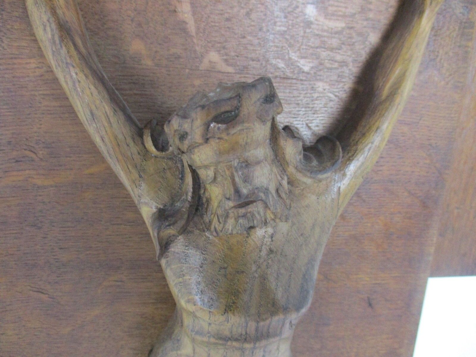 Hand Carved Wood Hanging Ornate Crucifix Wooden Corpus Jesus Christ Gorgeous photo for sale