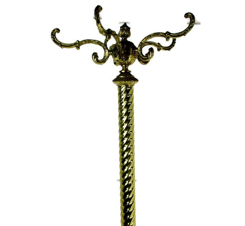 Mid Century Modern Cast Brass Hall Tree Coat Hat Rack Marble Base Eyecatcher