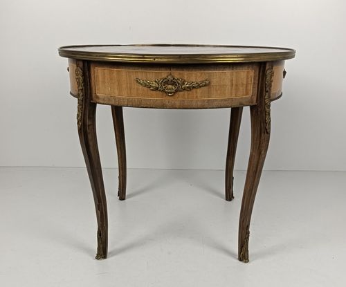 Round Italian Marquetry Wood Inlay Brass Trims Side Coffee Table Baroque Style V photo furniture