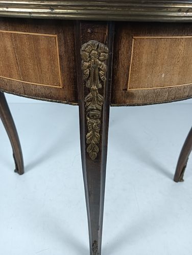 Furniture Round Italian Marquetry Wood Inlay Brass Trims Side Coffee Table Baroque Style V photo