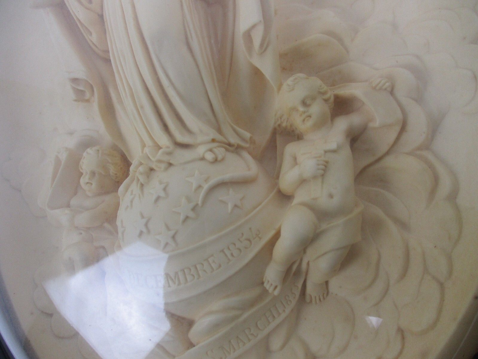Antique Ornate Frame  Convex Glass Dome Wood Virgin Mary Ascension Htf Collector photo Home Decor