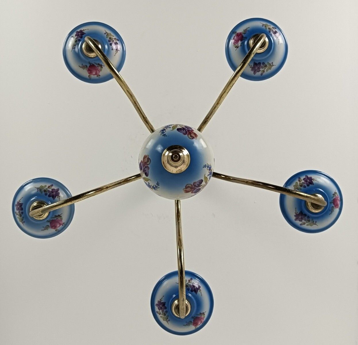 Italian Small Chandelier Porcelain Polychrome 5 Lights Arms Lovely Romantic Vint photo vintage