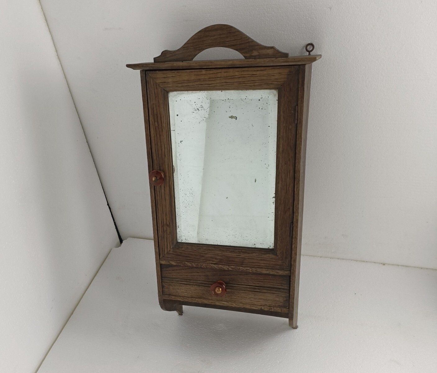 Art Deco Medicine Apothecary Cabinet Wall Hanging Beveled Glass Oak Kitchen Bath photo furniture