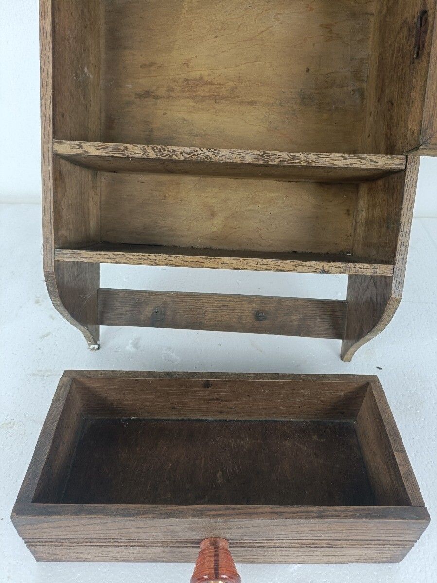 Art Deco Medicine Apothecary Cabinet Wall Hanging Beveled Glass Oak Kitchen Bath photo buy