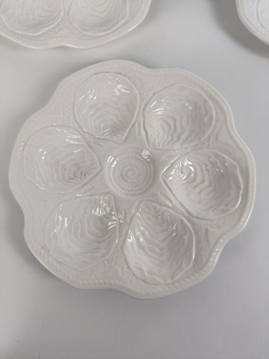 Set Of 8 Oyster Seafood Plates Porcelain Faience Hand Painted White Very Stylish photo 244.0