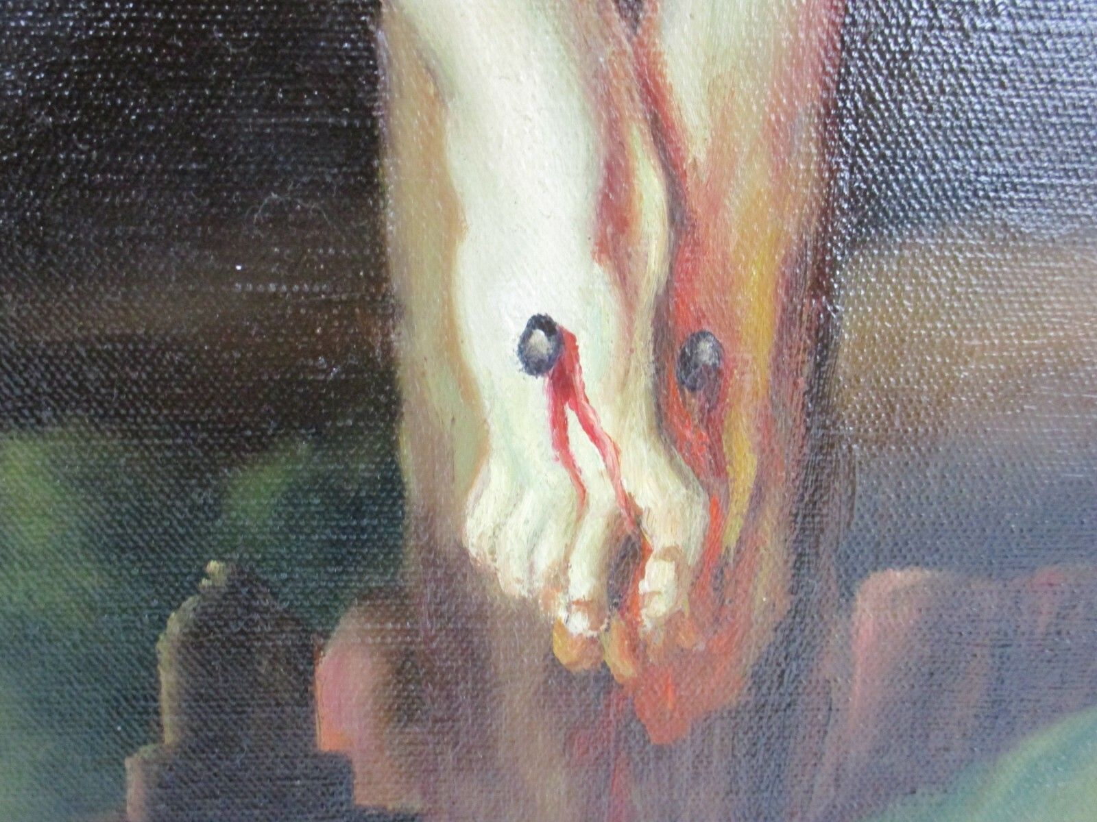 19th C Religious Scene Painting Oil On Canvas Crucifixion Framed Deknudt Wow photo vinterior