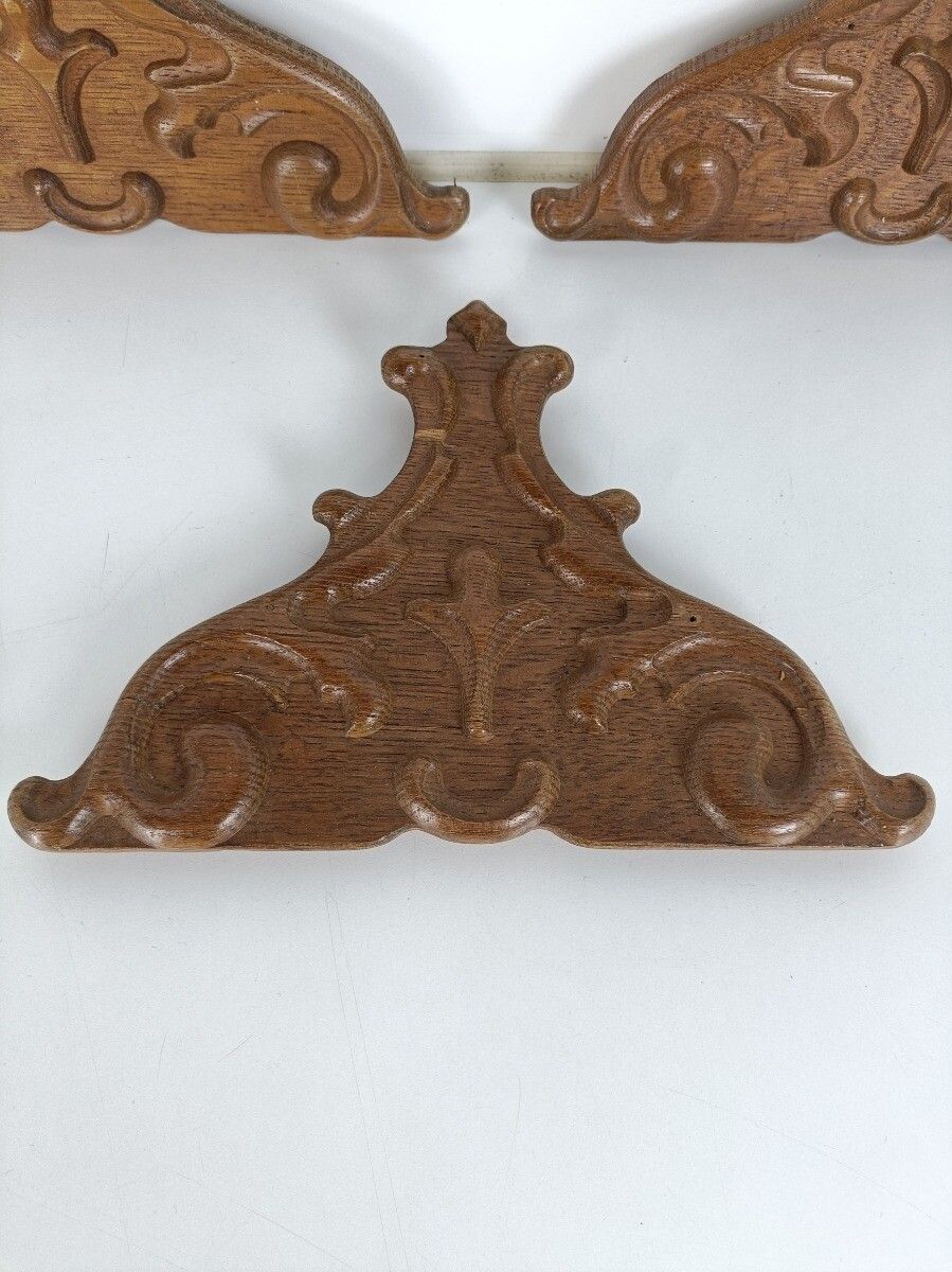Set Of 5 Small Hand Carved Wooden Pediments Antique Trims Corbels Reclaimed Arch photo for sale