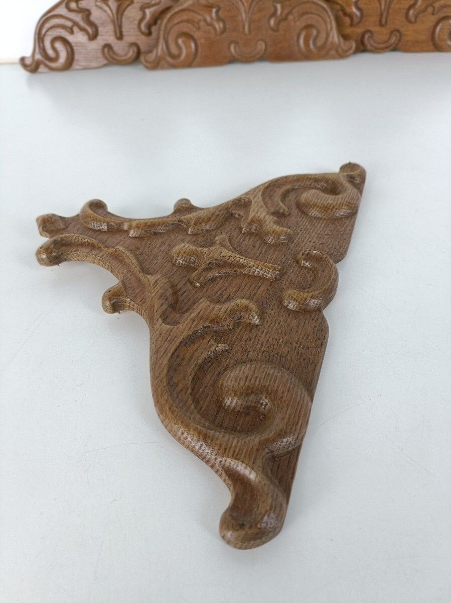 Set Of 5 Small Hand Carved Wooden Pediments Antique Trims Corbels Reclaimed Arch photo vinterior