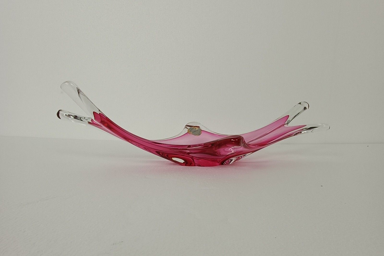 Val St Lambert Belgium Bowl Dish Centerpiece Cranberry Clear Art Glass Stunning photo furniture
