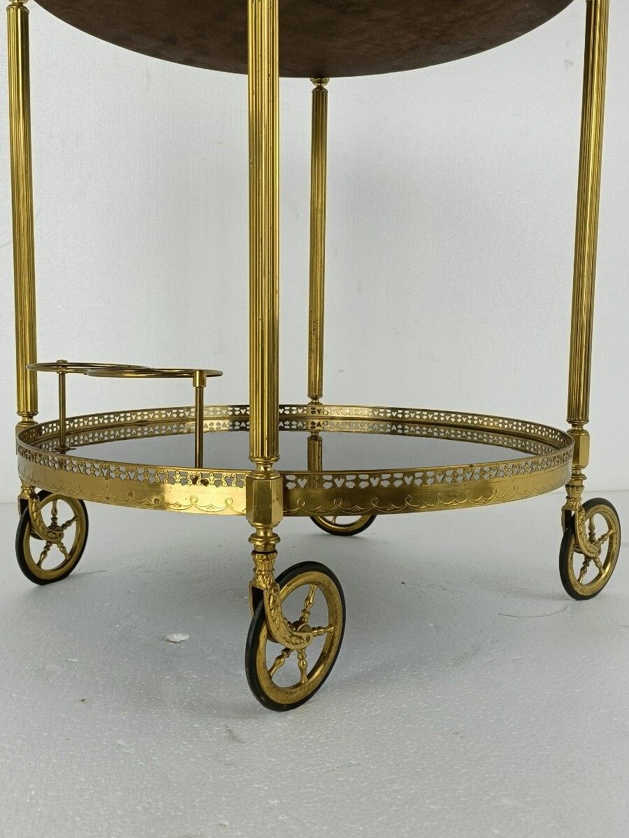 Round Italian Bar Cocktail Tea Cart Trolley Italian Hollywood Regency Marquetry photo Furniture
