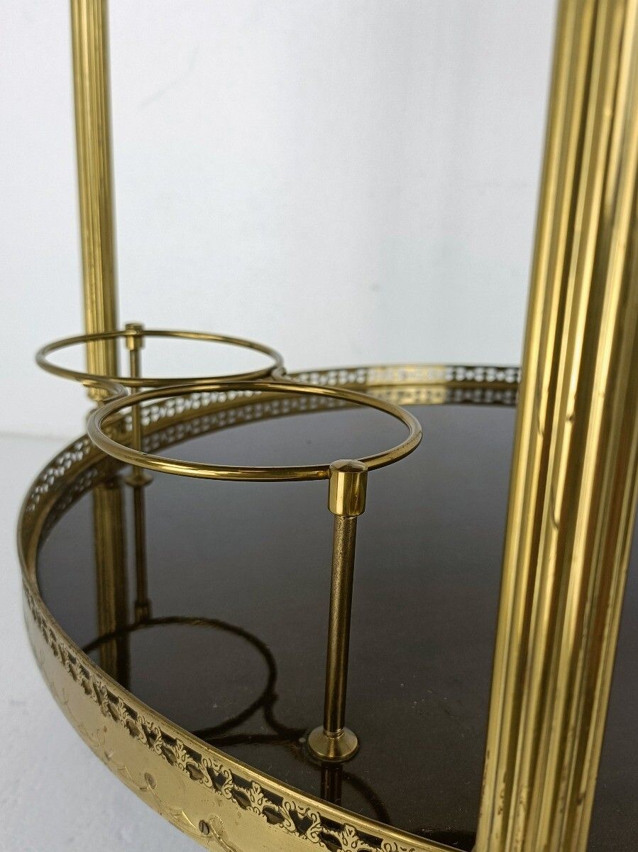 Round Italian Bar Cocktail Tea Cart Trolley Italian Hollywood Regency Marquetry photo vinterior