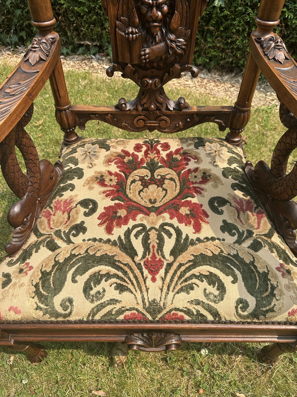 Superb Antique French Sofa & Chairs Set Neo Renaissance Figural / Fabric /Carved photo vinterior