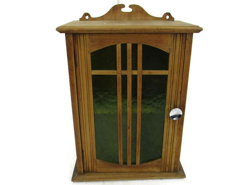 Apothecary Bathroom Medicine Kitchen Cabinet Wood Art Deco Green Glass Gorgeous