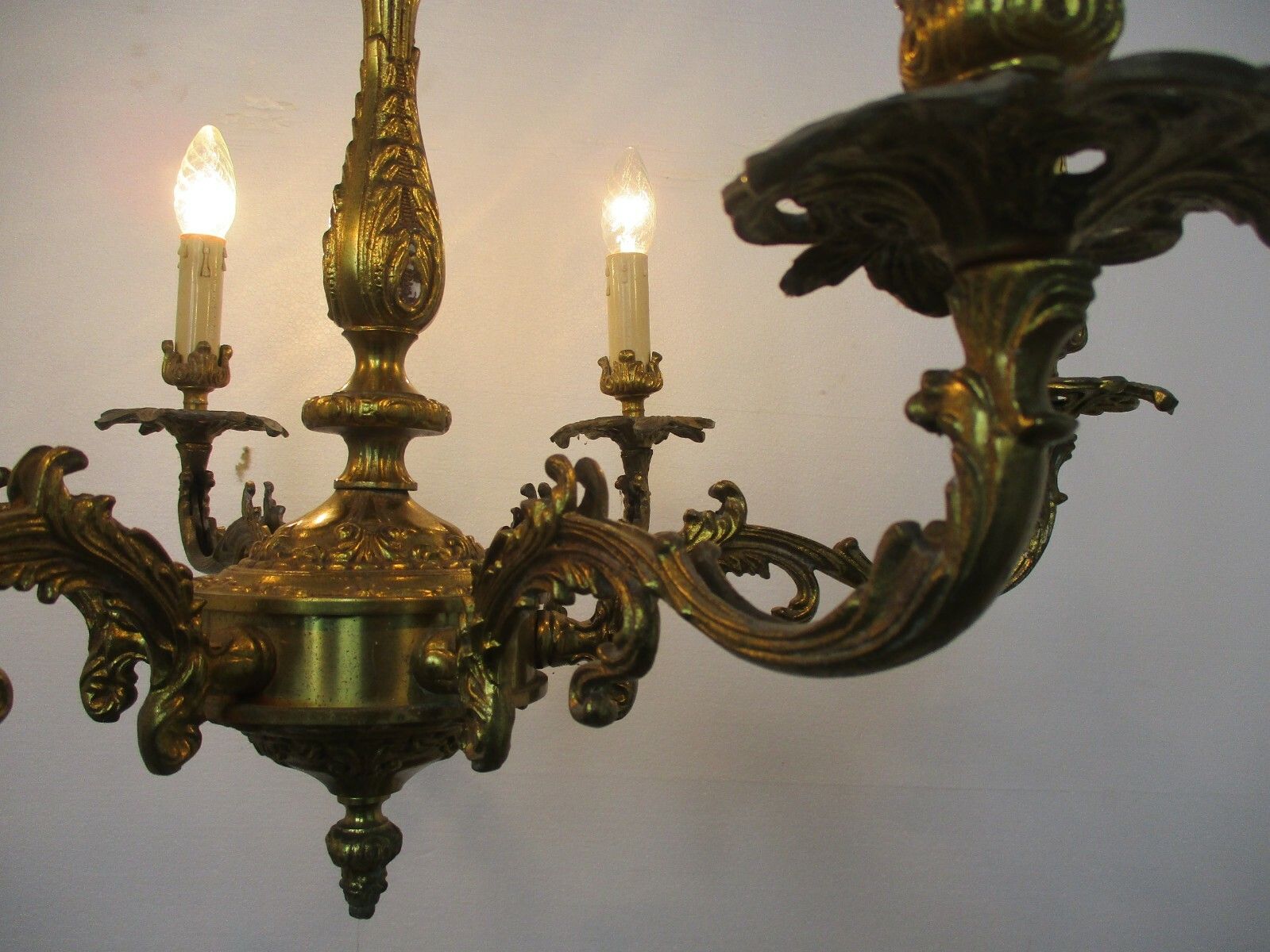 Impressive Chandelier 6 Arm Lights Brass Ornate Mid Century 50s Beatiful Working photo 427.0