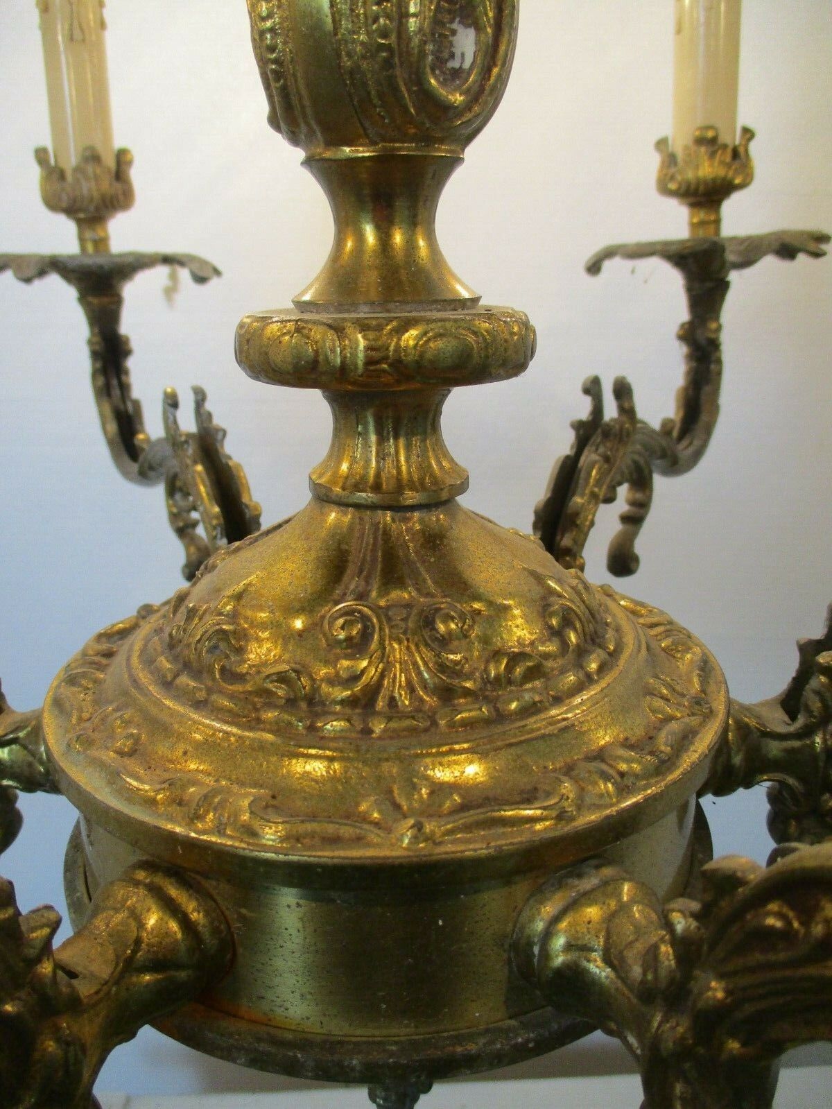 Impressive Chandelier 6 Arm Lights Brass Ornate Mid Century 50s Beatiful Working photo vintage