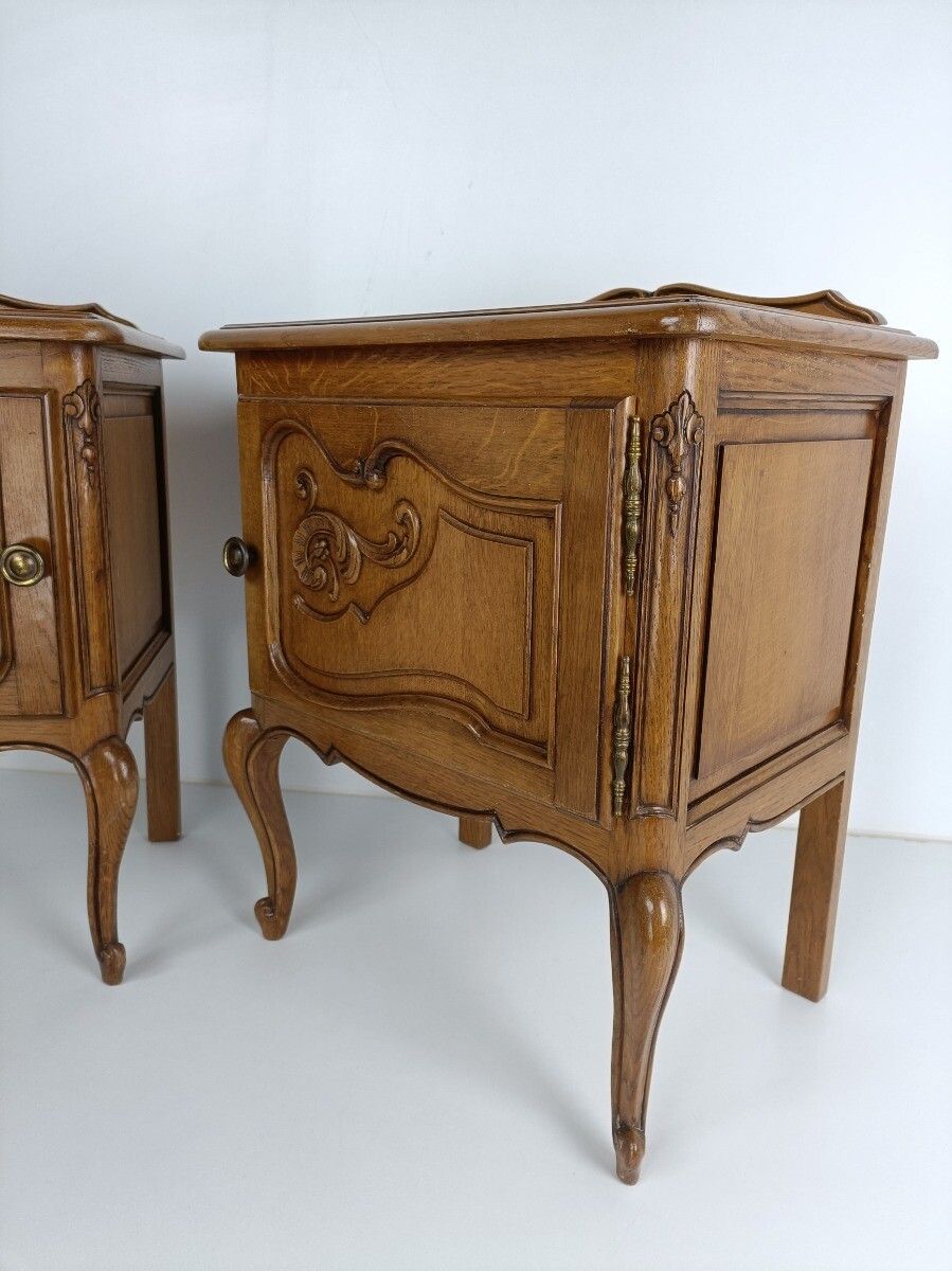 Couple French Louis XV/XVI Style Wooden Nightstands End Tables  Vintage Modernis photo for sale