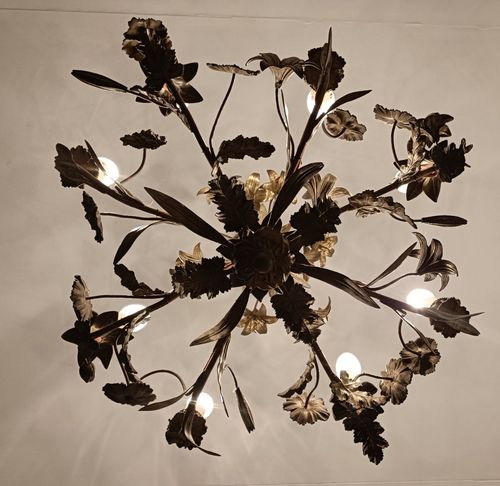 photo buy Antique Chandelier Pendant Ornate Brass Leafs Fixture Hollywood Regency Style
