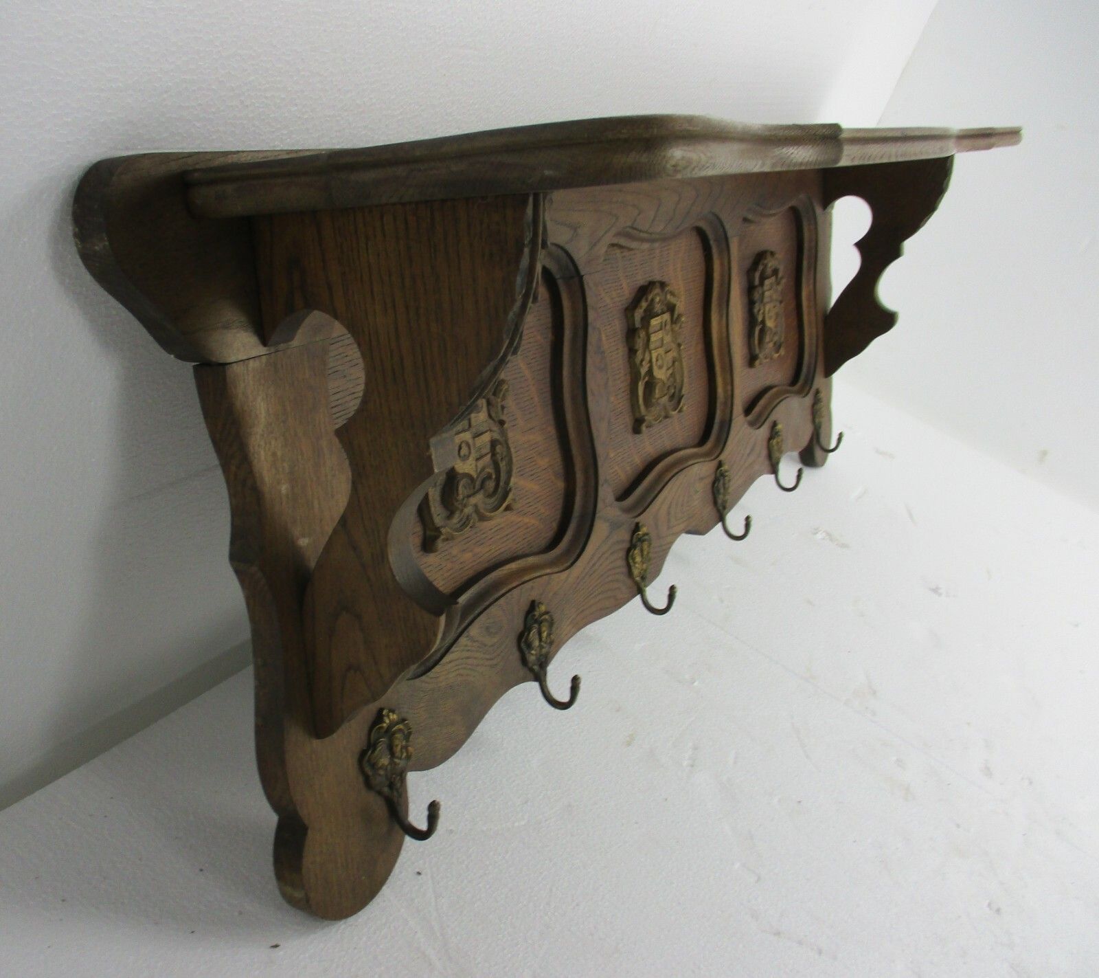 Xl Hand Carved Wood French Oak Coat Hat Kitchen Hallway Rack Antique  Shields photo vinterior