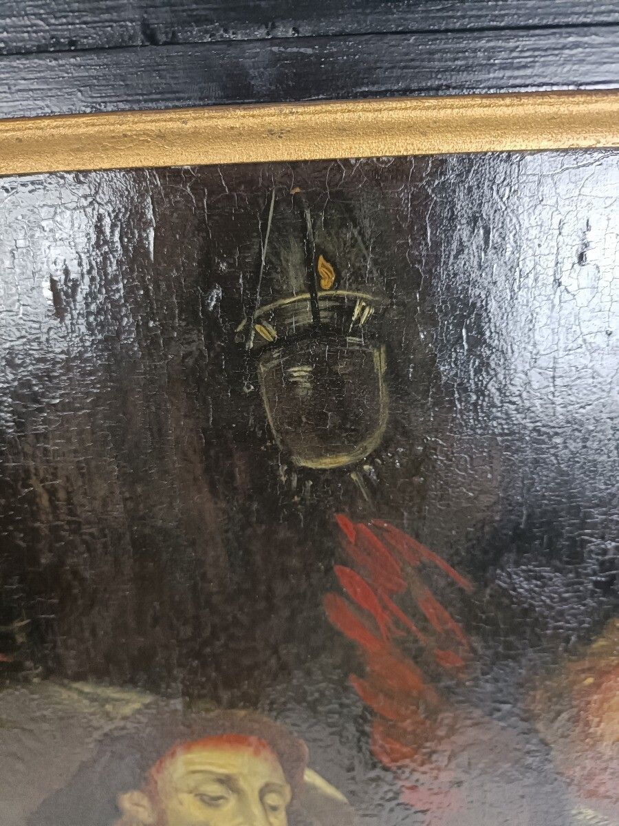 Stunning Painting Oil On Wooden Panel Jesus In Tomb With Angel 18th Century photo 890.0