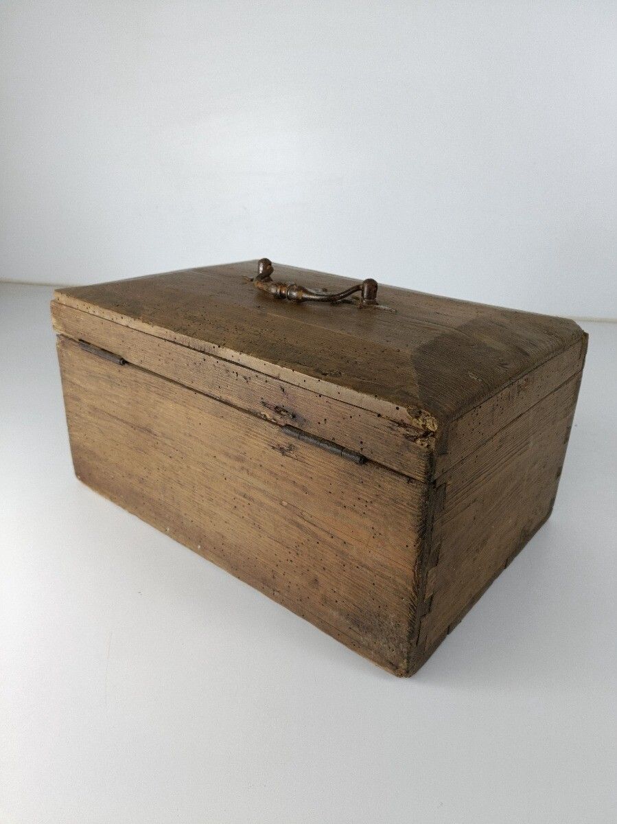 19th Century Wooden French Small Hope Chest Trunk Trinket Jewelry Box Metal Trim photo buy