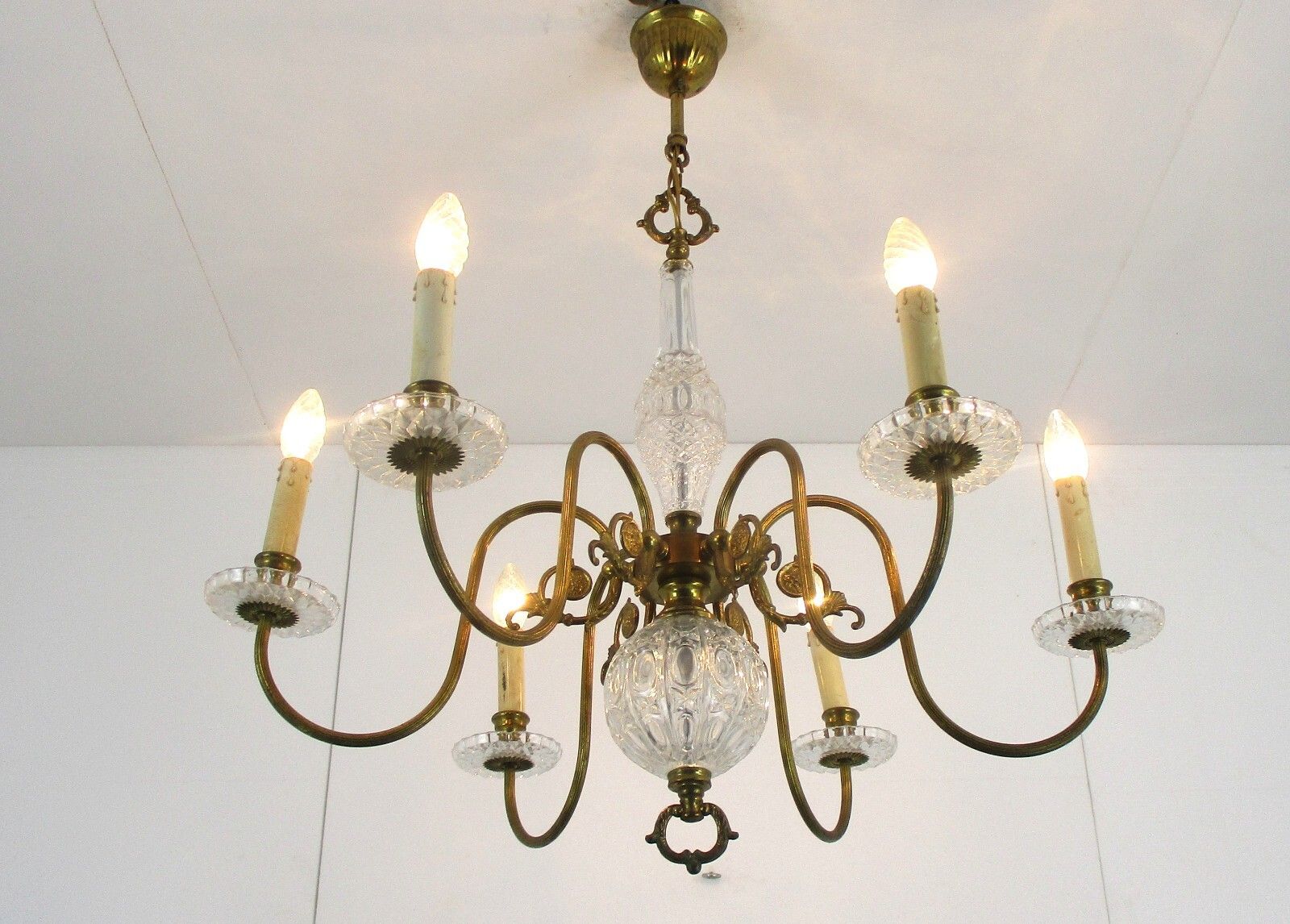 Flemish Dutch Chandelier 6 Arm Lights Brass Glass Ball Bobeches Country Style photo furniture
