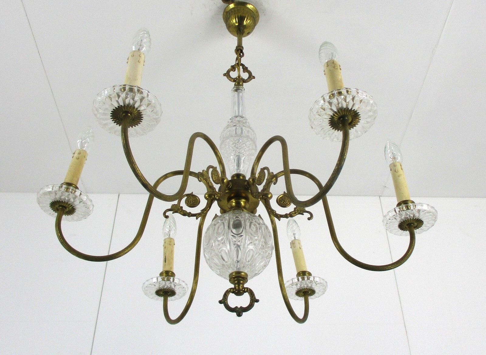 Flemish Dutch Chandelier 6 Arm Lights Brass Glass Ball Bobeches Country Style photo Lighting