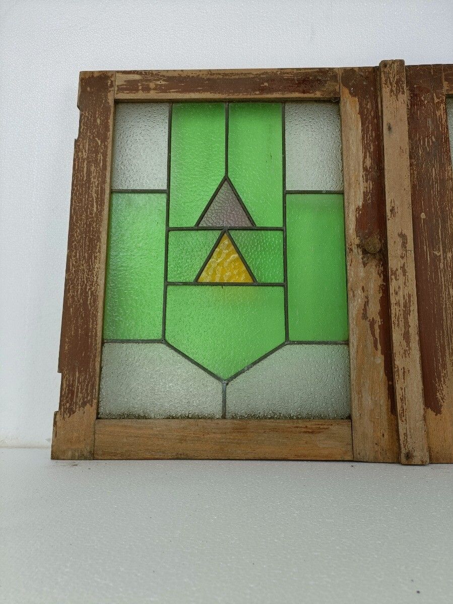 Pair Antique Leaded Glass Hand Carved Wooden Door Panels Reclaimed Architectural photo buy