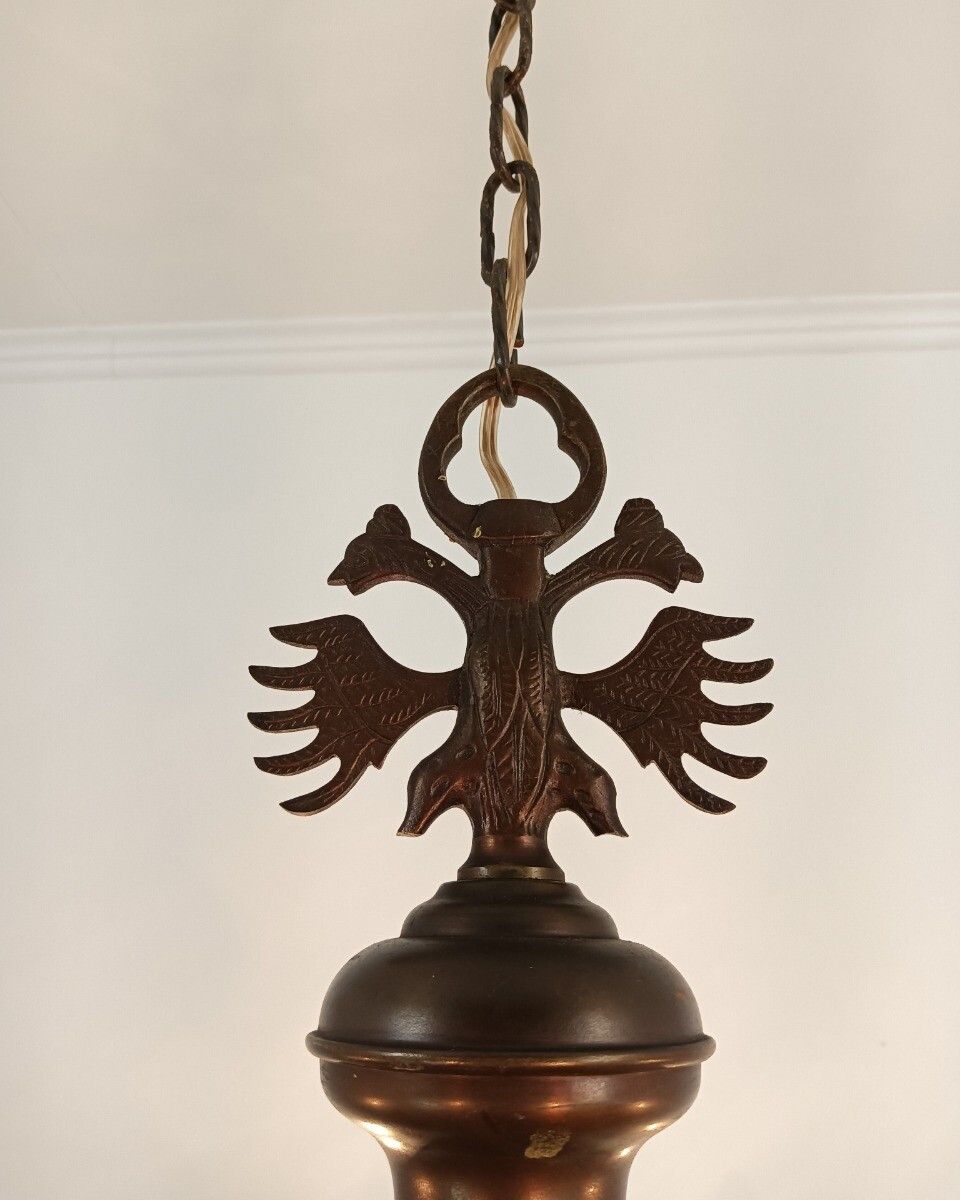 768.0 Vintage Dutch Flemish Chandelier Brass Eagles Fish 6 Lights  Farmhouse Style photo