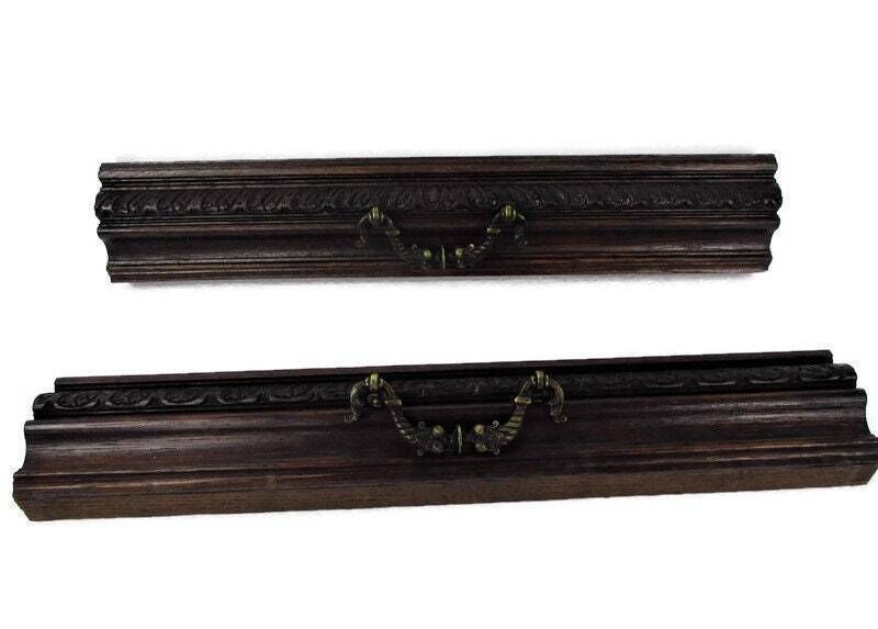 2 Pieces Antique French Carved Oak Reclaimed Architectural Trim Pediment Salvage