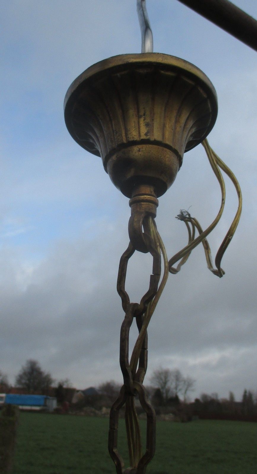 323.0 Vintage French Empire Style Chandelier Lamp  Prisms Brass 8 Arm 12 Lights photo