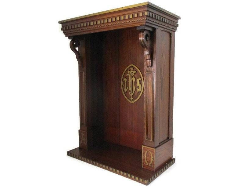 Gothic Gorgeous Wooden Ornate Chapel For Statue Pitch Pine Inlay Antique Stunnin