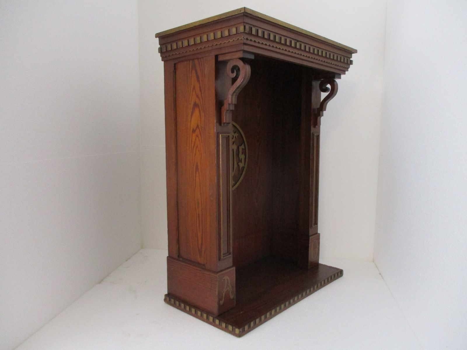 Gothic Gorgeous Wooden Ornate Chapel For Statue Pitch Pine Inlay Antique Stunnin photo vinterior