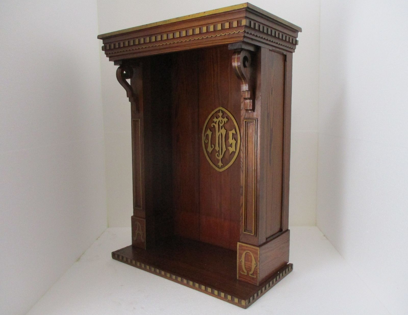 Gothic Gorgeous Wooden Ornate Chapel For Statue Pitch Pine Inlay Antique Stunnin photo buy
