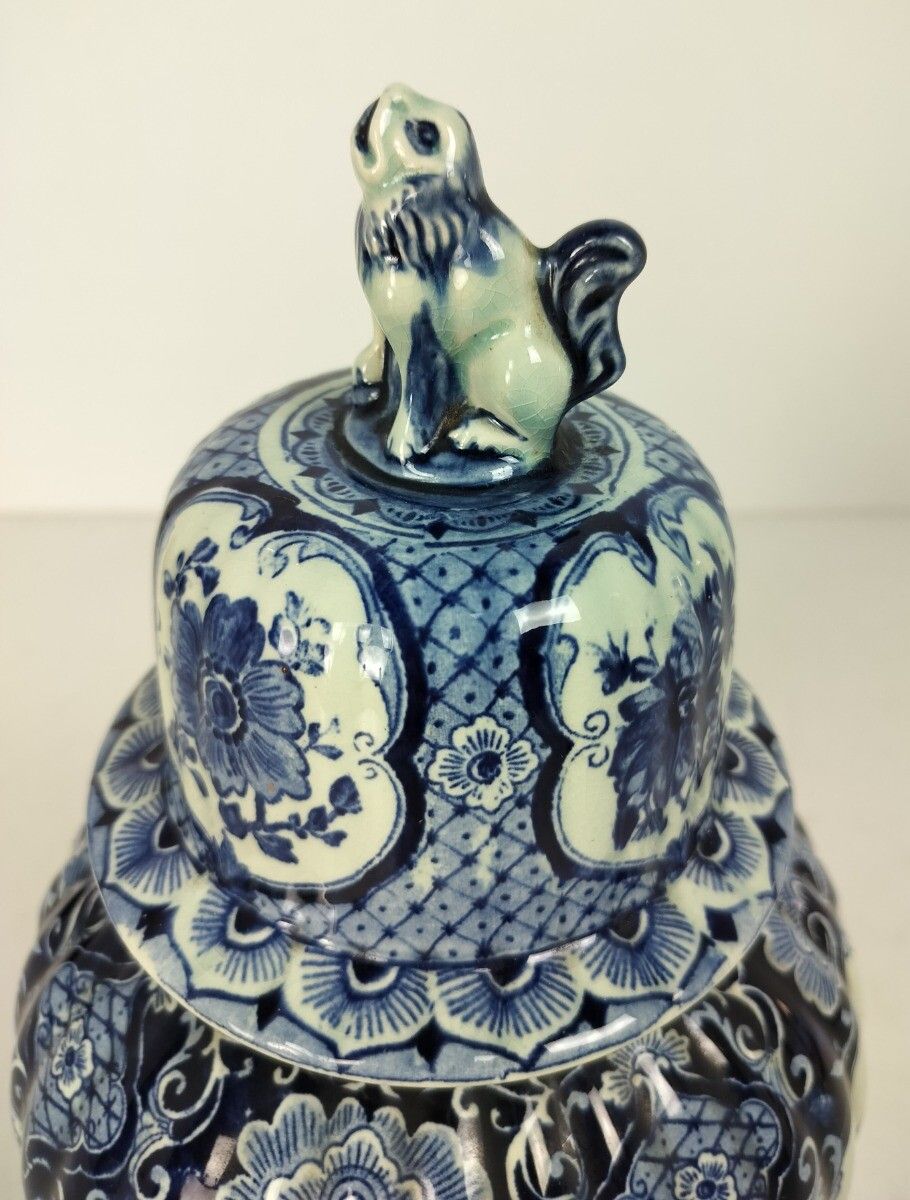 Royal Sphinx Maastricht Marked Delft Vase Urn Blue White Foo Dog  Medium Height photo buy