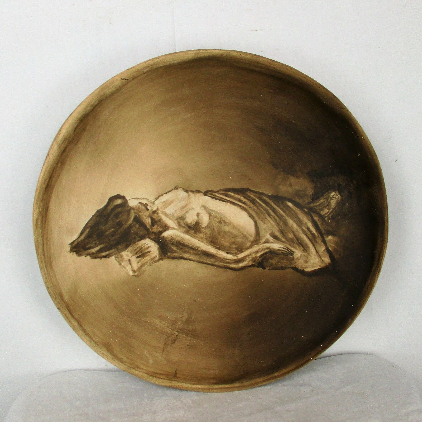 Ceramic Xl Charger Plate Decoration Centerpiece Hand Painted Nude Girl Signed Jo