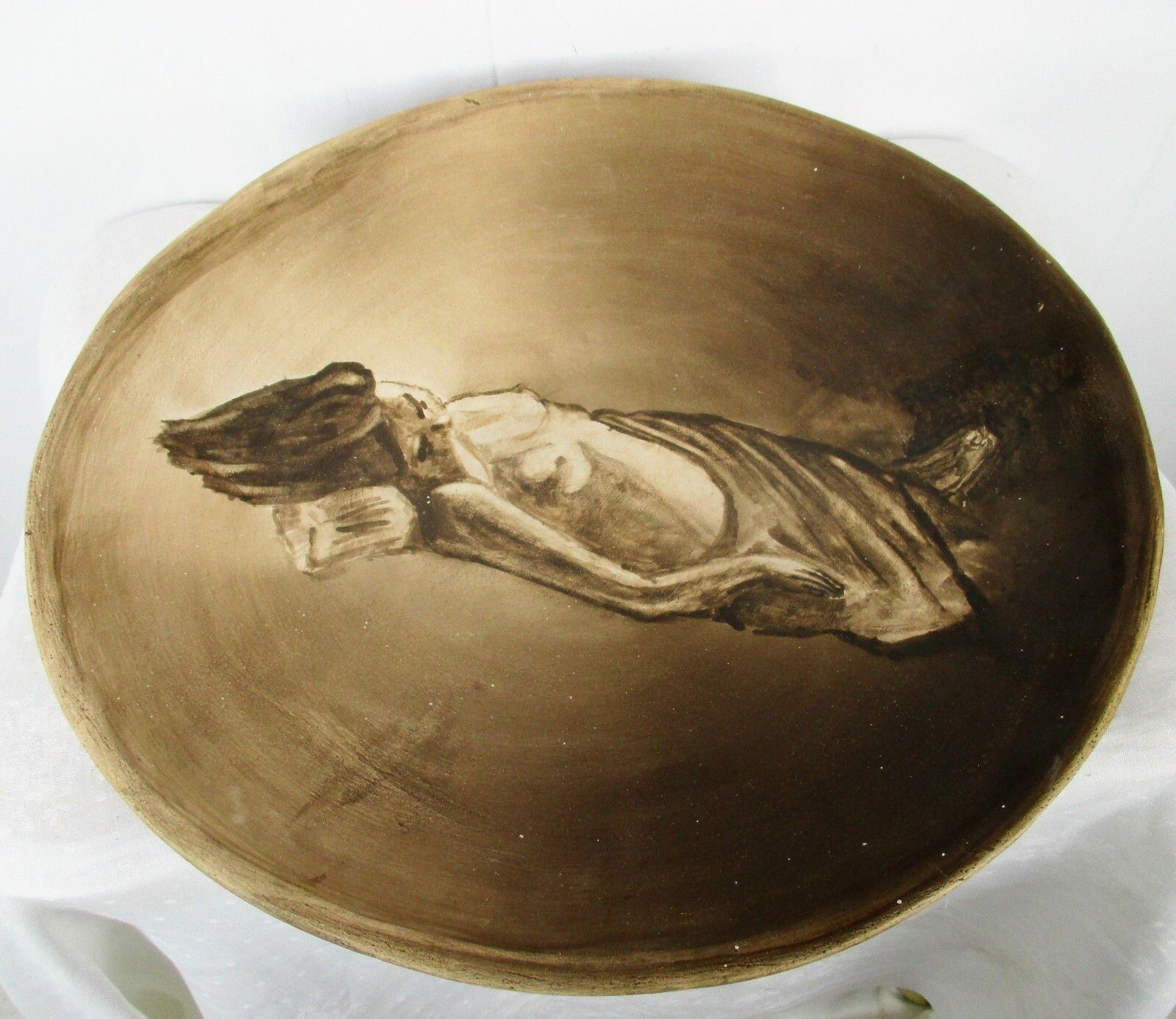 Ceramic Xl Charger Plate Decoration Centerpiece Hand Painted Nude Girl Signed Jo photo furniture
