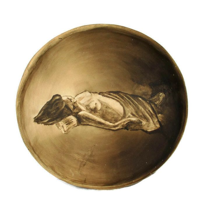 Ceramic Xl Charger Plate Decoration Centerpiece Hand Painted Nude Girl Signed Jo photo buy