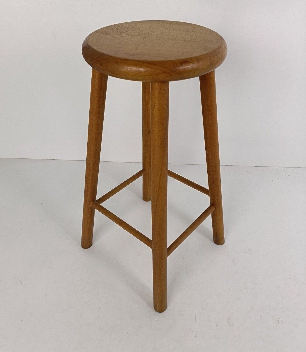 Bar Stool Chair Loft Wood Iron Band Primitive Funky Loft Pedestal Side Table Vin photo vinterior