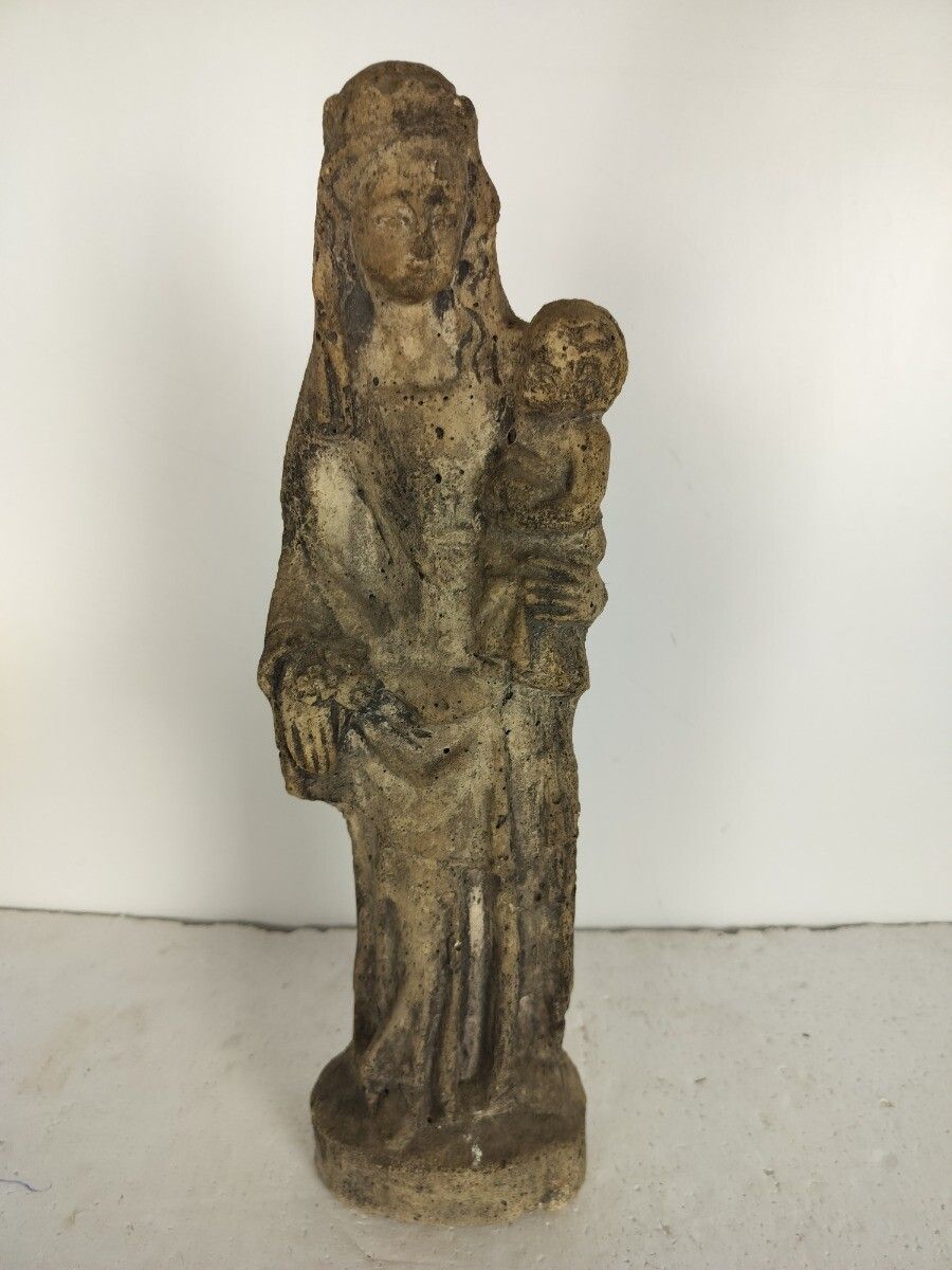 Outdoor Protection Carved Stone French Virgin Mary Infant Jesus Htf  Madonna Chr photo furniture
